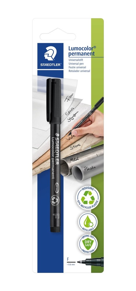 Staedtler Lumocolor 318 Fine Tip Black Marker 0.6mm Waterproof Quick Drying