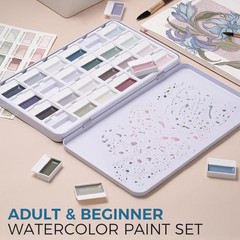 Watercolor Paint Set- 24 Color Opaque Semi-Moist Watercolor Paint, Gray Palet…