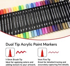 30 Colors Acrylic Paint Markers Dual Tip Fine Brush for Detailed Art Crafting