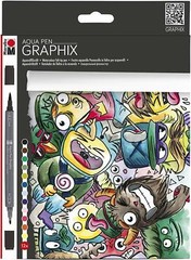 MARABU AQUA PENS GRAPHIX Watercolor Felt Double Tip PENS 12 pc New