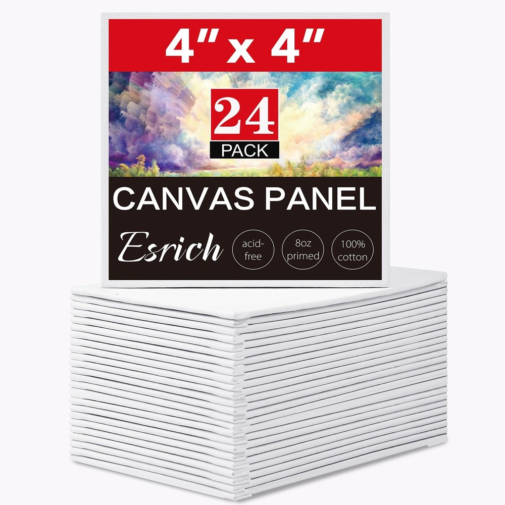 ESRICH 4x4IN Small Canvases for Painting, 24 Pack Mini 4x4in 24pack, White