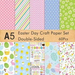FEPITO 60 Pcs Easter Decorative Paper Set A5 Size A5-60PCS, Multicolored