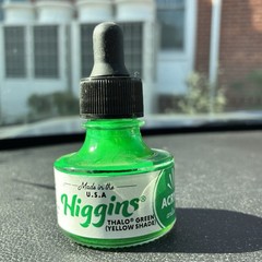 Higgins Thalo Green Pigmented Drawing Ink – 1oz Glass Bottle for Artists
