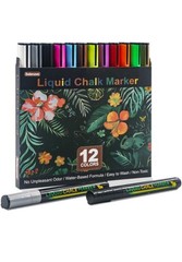 12 Neon Liquid Chalk Markers Erasable for Blackboard, Whiteboard, Glass New