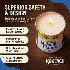 Rokeach 24 Hour Candles, Yahrzeit Memorial Candle, Tin (12 Pack) Small, White