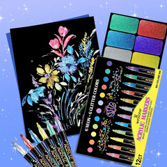 12 Colors Acrylic Paint Markers, 6 Glitter & 6 Neon Fluorescent Pens, Innovative
