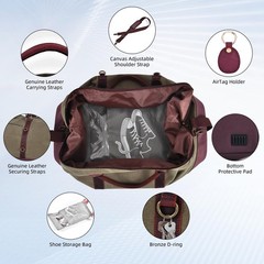 Green Canvas & Genuine Leather Duffle Bag for Men, Mens Travel Bag, Vintage C…