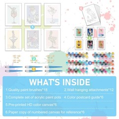 6 Pack Paint by Numbers Kit for Adults Beginners – 8×12 Inch Cocktail Adult Pain