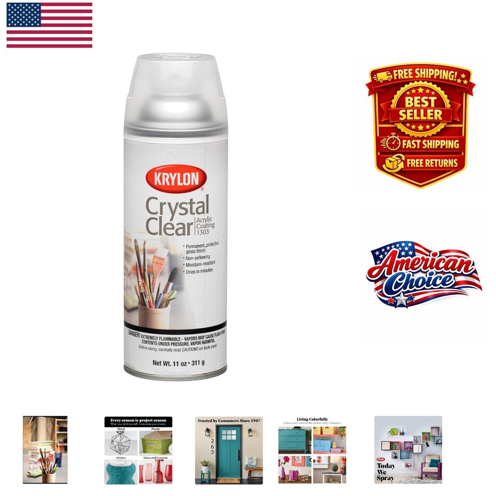 Krylon Crystal Clear Acrylic Spray Paint – 11oz Gloss Finish, Moisture Resistant