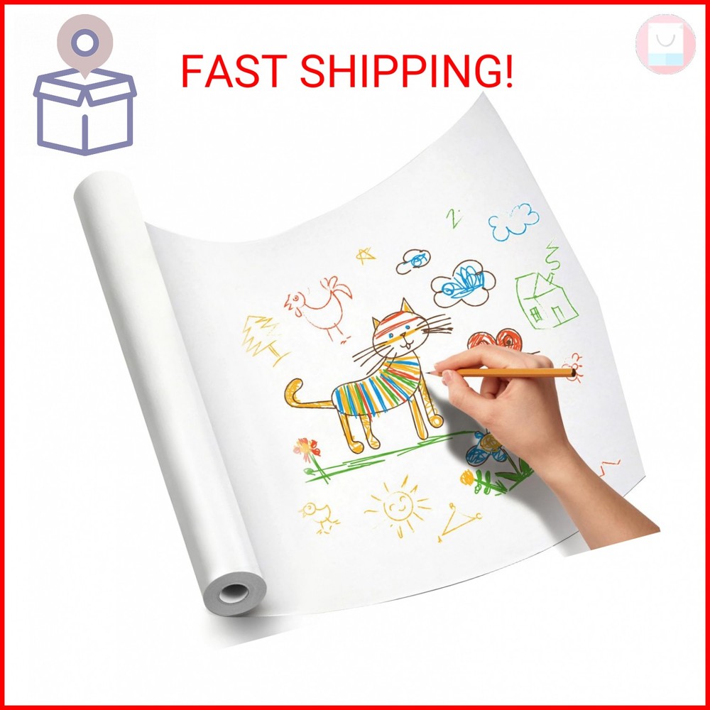 PerkHomy Craft Paper Roll 15″ x 450″ Kraft Paper White Easel Paper Roll for Kids