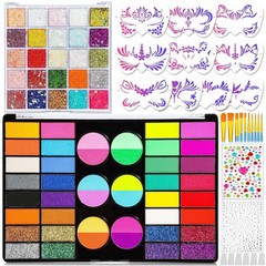 Face Painting Kit for Kids 69 Colors Washable Non-Toxic Glitter Stencils Brushes