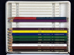 Caran D’Ache Misc. 10 count Colored Pencil Crayons Swiss in Metal Tin + other