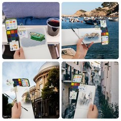 Funto Mini Watercolor Travel Set, Travel Kit with 2 Foldable Palettes, 9 Colo…
