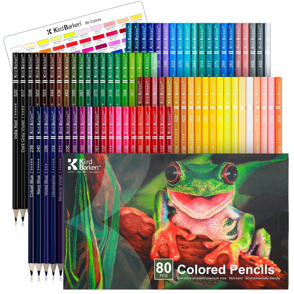 Kird Barken 80 Colored Pencils – Professional Color Pencils for Adult Colorin…
