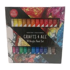 Crafts 4 All- Premium Pigment 24 Water Soluble Acrylic Paints- 3 Free Brushes.