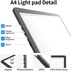 A4 Light Box for Tracing and Drawing, Ultra-Thin Copy Board with Adjustable Brig