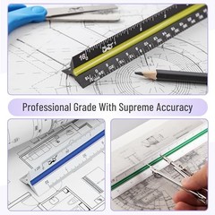 Mr. Pen- Architectural Scale Ruler, 12 Inch, 2 Pcs, Black & White