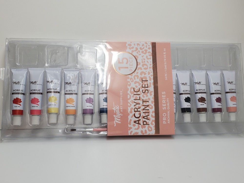 Pro Series Archival Quality 14 Acrylic Colors + Brush Art Supplies Craft Paints