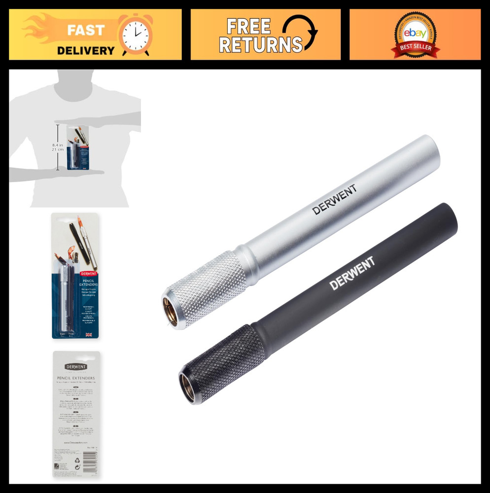 Pencil Extender Set – Silver & Black, Fits Pencils Up to 8mm, Art Supplies