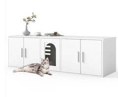 Hidden Cat Litter Box Cabinet, Privacy Enclosure + Cat House + TV Stand/Side Tab