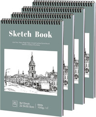 4 Pack Sketch Book, 9 X 12 Inch Sketchbook, 68Lb/100Gsm Top Spiral Bound Sketch