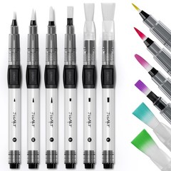 JusArt Water Brush Pens 6-Pack Leak-Proof Refillable Watercolor Pens for Acrylic