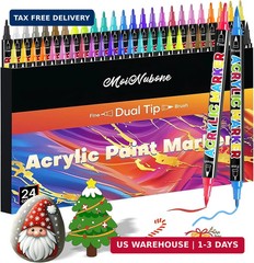 24 Colors Dual Tip Acrylic Paint Markers, Premium Acrylic Marker Paint Pens for