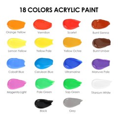 Acrylic Paint Set with 10 Brushes, 18 Colors Outdoor/Indoor (59ml, 2 oz) Art