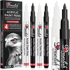 Drawlish Acrylic Paint Pens, Black & White Pen Set of 4 Glass Paint Markers 0.7M