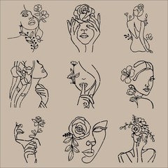 ORIGACH 9PCS 11.8×11.8inch Modern Minimalist Abstract Women Stencil, Floral F…