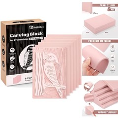 6pc Soft Rubber Linoleum Blocks 4×6 inch for Printmaking Stamp Carving Lino Kit