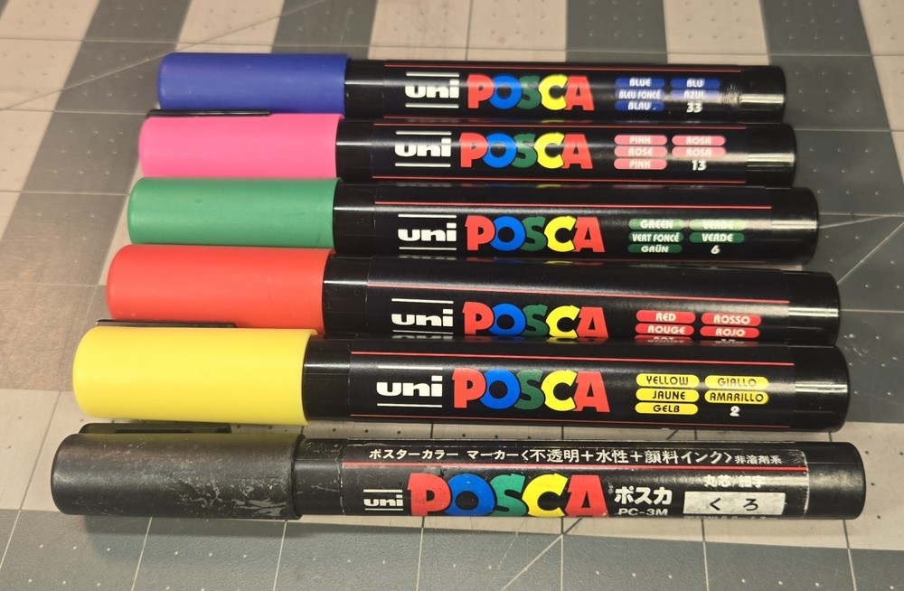 Lot Of 6 Uni-ball Posca Paint Markers, Assorted, 5x-Pc-5M & 1 x PC-3M