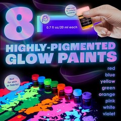Glow in The Dark | Luminescent | Phosphorescent | Self-Luminous Paint – Set of 8