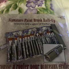 Paint Brush Case Roll-up holder for art 24 Pockets Travel organizer FolkArt