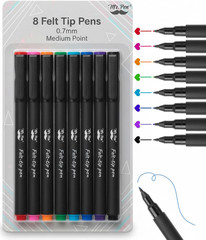 – Felt Tip Pens, 8 Pack, 0.7Mm, Assorted Colors, Fast Dry, Fine Felt Tip Pens fo