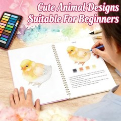Watercolor Workbook for Beginners – 24 Colors Paint Set & Coloring Animals