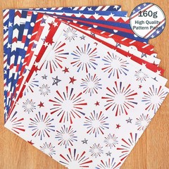 24 Sheet Patriotic Pattern Paper Watercolor Star Firework Scrapbook Specialty Pa