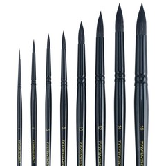 Round Watercolor Paint Brush Set Goat Hair Acrylics Gouache Black 8 PCS