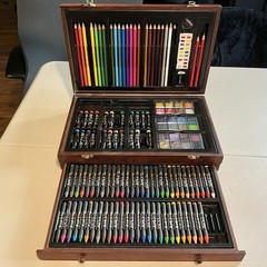 Wooden Art Set Drawing Kit Colored Pencils Paint Pastels Incomplete Read