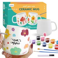 DIY Mug Painting Kit for Adults with 2 Paintable Ceramic Mugs 12 Safe Paints,…