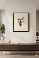 Modern Woman Portrait Art Print Black Ink Sketch Poster Abstract Wall Decor Art