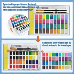 72 Colors Large Block Watercolor Paint Set Portable Kit With 3 Paintbrushes