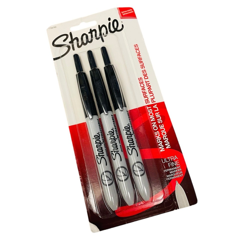 Sharpie Retractable Permanent Precision Marker 3 Pack Ultra Fine Point Black