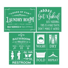 Washroom Adhesive Silk Screen Stencils Reusable 4 PCS Bathroom Sign Chalk Art