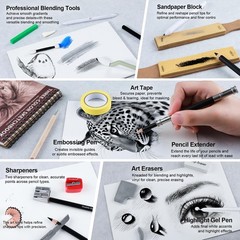 112 PCS Professional Drawing Set Sketch Kit with 3-Color Sketchbook, Graphite…