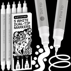 ARTISTRO 5 White Dual-Tip Acrylic Paint Markers – 1 Count (Pack of 5),
