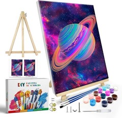JOOZ Paint by Numbers Kit for Adults with Frame, 8 x 12 inches, Planet 256