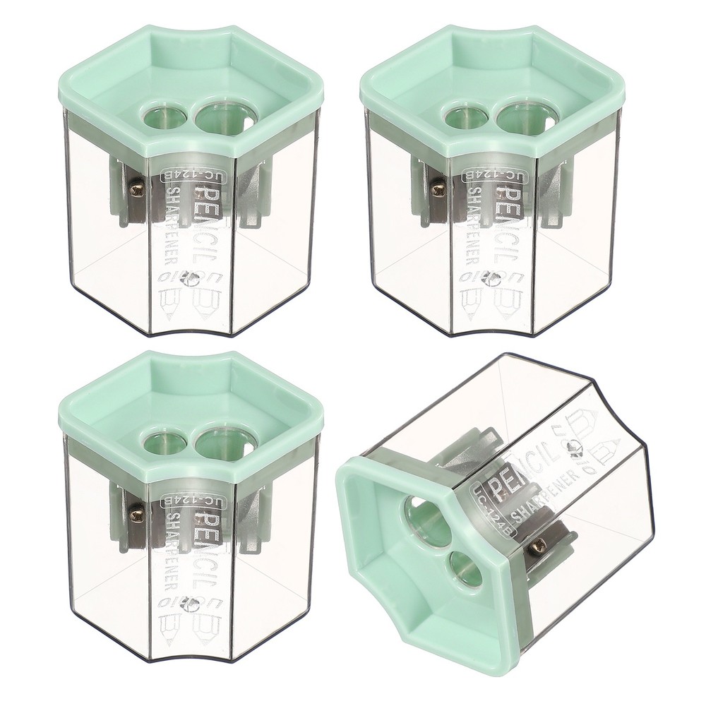 Manual Pencil Sharpener, 4Pcs Dual Hole Pencil Sharpener Diamond for Home, Green