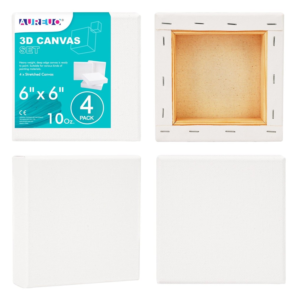 6×6 Inch Gallery Wrapped Canvas – 1.5 Inch Depth 4 Pack – 10 Oz Triple Gesso …