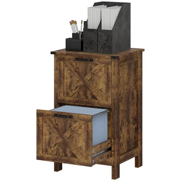 Vertical File Cabinet with 2 Drawers, Rustic Farmhouse Office Storage Cabinet fo